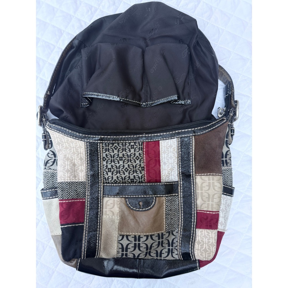 Fossil Vintage Y2K Patchwork Leather Monogram Canvas Suede Shoulder Bag Keyhole - Picture 4 of 9